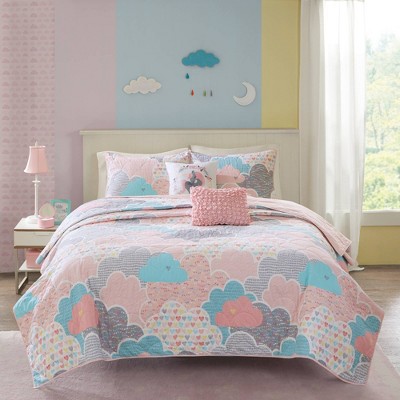 Pink Cotton Twin Reversible Cloud Coverlet Set