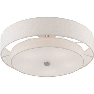 Brushed Nickel 5-Light Semi-Flush Mount with Oatmeal Shade