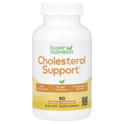 Super Nutrition Cholesterol Support with Oat ß-Glucan Concentrate, Plant Sterols, Veggie & Digestive Blend, 90 Veggie Capsules