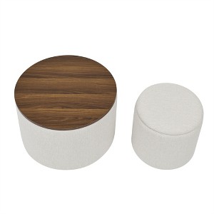 OUTSUPPLY 2 Piece Round Storage Ottoman Set, Multi-Functional Footrest, Hidden Storage for Living Room - 1 of 4