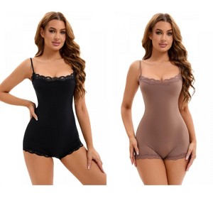 INSPIRE CHIC 2 Pcs Women's Lace Trim Cami Adjustable Straps Tummy Control Body Shapers - 1 of 4