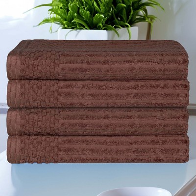 Plush Brown Cotton Ribbed 4-Piece Bath Towel Set