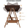 Wooden patio swing with adjustable canopy; 3-seater bench with removable cushion, ideal for backyard, garden, balcony, or poolside relaxation. - 4 of 4