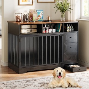 48 Inch Large Dog Crate Furniture, Farmhouse Dog Kennel with Dog Bowl, 3 Drawers, 3 Open Drawers, Heavy Duty Dog Crate Table - 1 of 4
