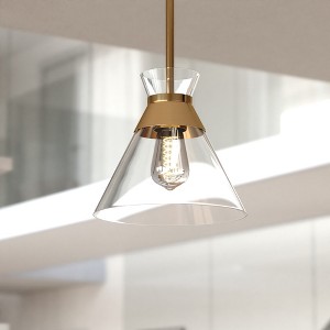 VAXCEL Harper 1L Gold Brass Mid-Century Modern Pendant Light Clear Glass - 1 of 4
