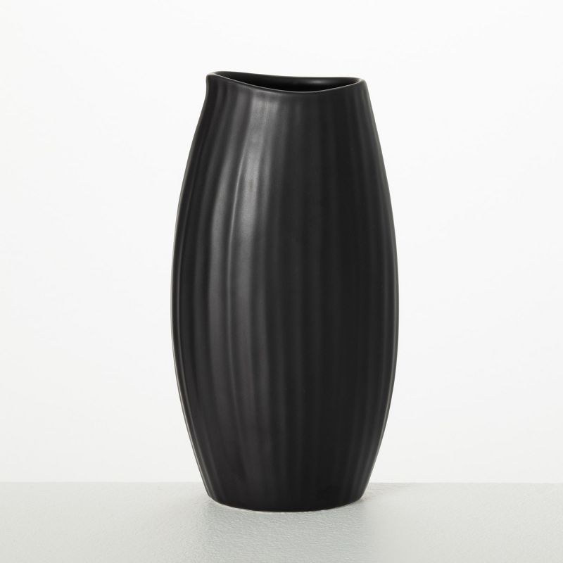 Sullivans 9" Modern Black Ribbed Vase, 1 of 8
