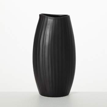 Sullivans 9" Modern Black Ribbed Vase