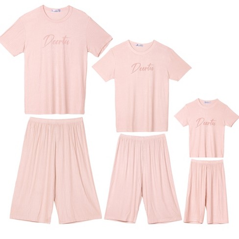 cheibear Sleepwear Short Sleeve with Capri Pants Letters Family Pajama Sets  Pink Women's Small