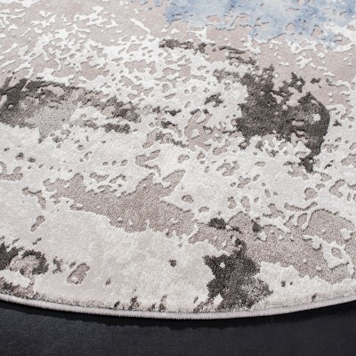 Swirling Greyscale Abstract 59" Round Synthetic Area Rug