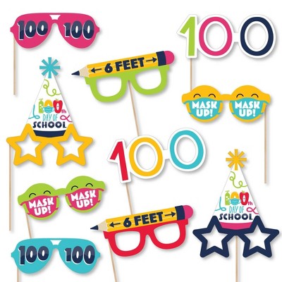 Big Dot of Happiness 100 Days 2022 Glasses - Paper Card Stock 100th Day of School Party Photo Booth Props Kit - 10 Count