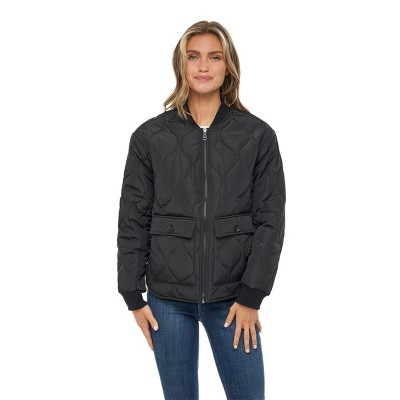 Women's Long Diamond Quilted Jacket - S.E.B. By SEBBY Black Small