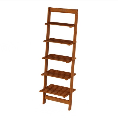 Hastings Home 5-Tier Ladder-Style Leaning Bookcase - Cherry Finish