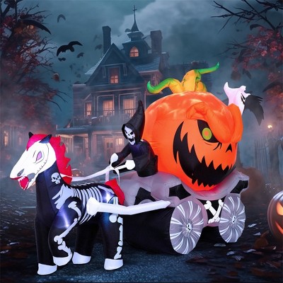 Joyfy 8 FT Long Halloween Inflatable Outdoor Decoration, Inflatable Pumpkin Carriage with Build-in LEDs for Halloween Outdoor Yard Graden Lawn Decor