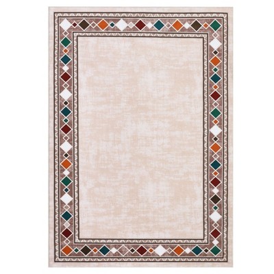 Washable Modern Bordered Rug Non Slip Low Pile Rug Soft Contemporary Throw Floor Cover Foldable Indoor Carpet for Living Room Bedroom Playroom