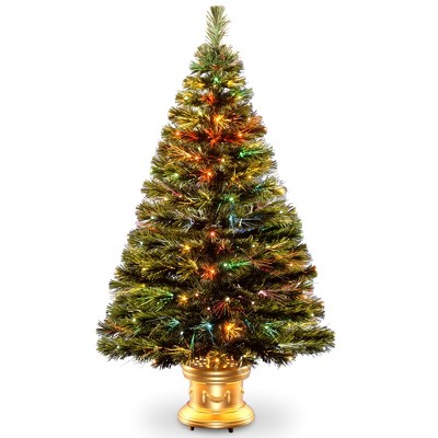 National Tree Company Radiance 4 Foot Electric Slim Fiber Optic Artificial Christmas Tree Holiday Decoration with Multi Color Lights and Gold Stand