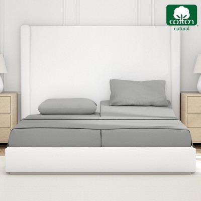 Light Gray Cotton Sateen Split King Sheet Set