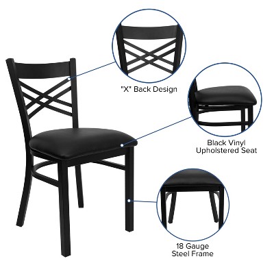 Black Metal Cross Back Side Chair with Vinyl Seat