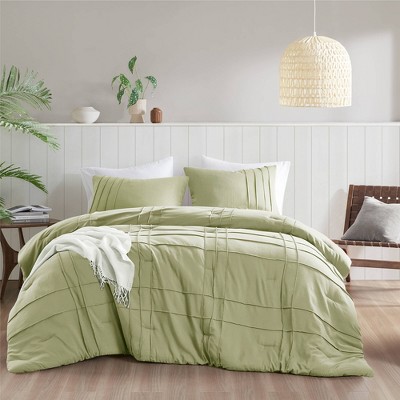 3Pcs Comforter set Pinch Pleat Comforter for All Seasons, Grid Pattern Lightweight Bedding Set, Solid Chic Vintage Style Farmhouse Bed Comforter Sets