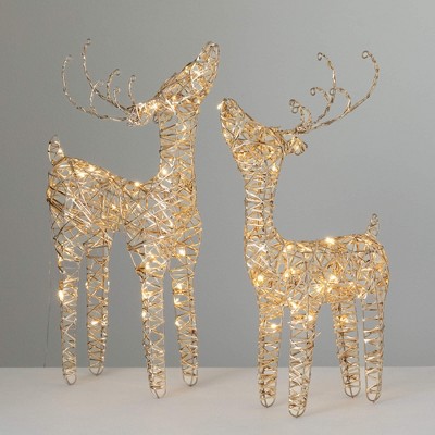 22"H and 18"H Sullivans Outdoor Lighted Reindeer - Set of 2  Gold