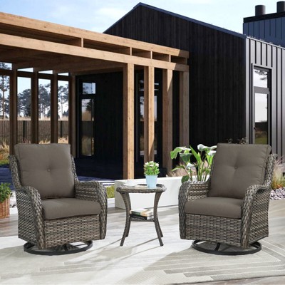 Belord Gray Wicker Swivel Rocking Chairs, Oversized Rocker Patio Chairs Rattan Glider Chairs with 4" Thick Seat Cushion