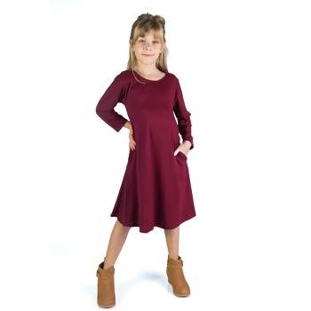 24seven Comfort Apparel Girls Long Sleeve Loose Fit Knee Length Tunic Pocket Dress
