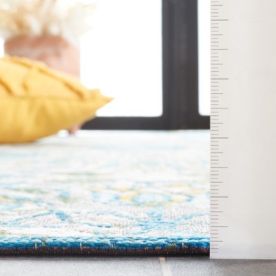 Ivory and Light Blue Synthetic Square Indoor/Outdoor Area Rug