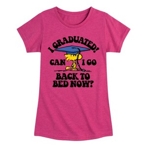 Girls' - Peanuts - Woodstock I Graduated! Can I Go Back to Bed Now? Fitted Short Sleeve Graphic T-Shirt - 1 of 4