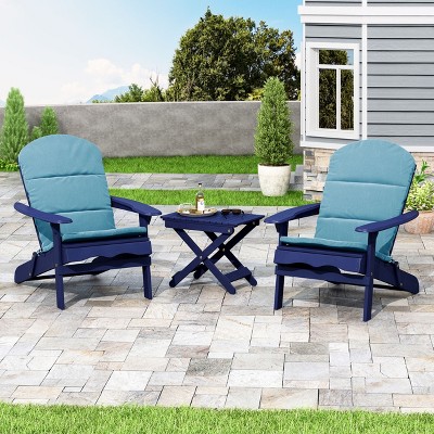GDFStudio Cartagena Outdoor Acacia Wood 3 Piece Adirondack Chair Chat Set with Cushion
