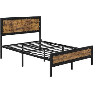Yaheetech Industrial Metal Platform Bed with Wooden Headboard and Footboard - 1 of 4