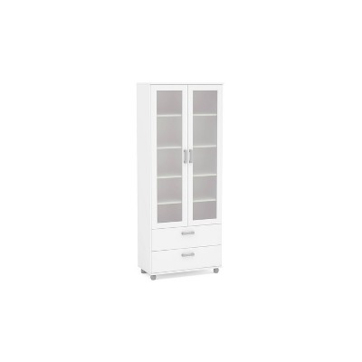 70 28 Quebec 2 Door Bookcase White, Narrow White Bookcase With Glass Doors