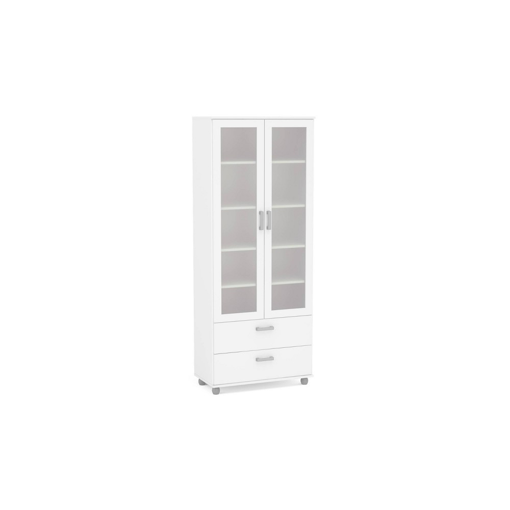 Livramento 2 Door Bookcase White - Polifurniture: Modern Style, 5 Shelves, 2 Drawers, Melamine Surface -  54548319