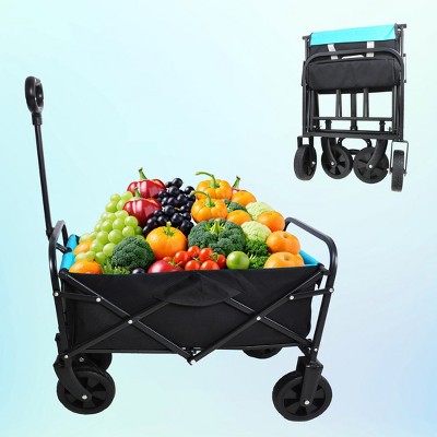 Anybear Mini Folding Wagon Garden Beach Cart Black Blue 200lbs
