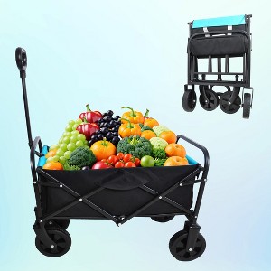 Anybear Mini Folding Wagon Garden Beach Cart Black Blue 200lbs - 1 of 4