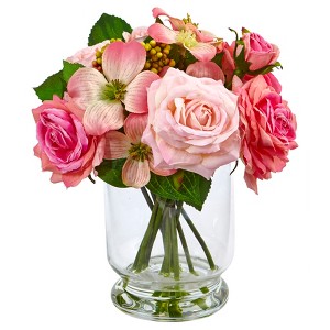 Nearly Natural 10-in Rose and Berry Arrangement - 1 of 3