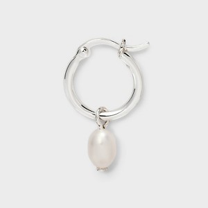 Silver Plated Fresh Water Pearl Dangle Hoop Earrings - A New Day™ Silver - 1 of 3