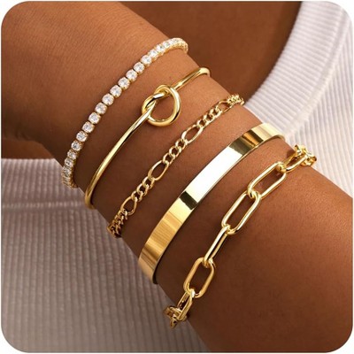 Gold Bracelets for Women Non Tarnish, 14K Gold Plated Chunky Cuff Bracelet Gold Bangles Bracelet for Women Trendy