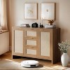 JOJOKA 47.2" Rattan Buffet Sideboard Cabinet with Drawers & Doors, Boho Console Table with Adjustable Shelves for Kitchen, Living Room, or Entryway - 3 of 4