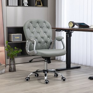 NicBex Office Chair with Height Adjustable Modern Button Tufted Computer Chair with Armrests, 5 Casters, PU Leather for Office, Study, Bedroom, Gray - 1 of 4