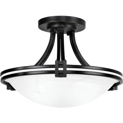 Possini Euro Design Art Deco Ceiling Light Semi Flush Mount Fixture Oil Rubbed Bronze 16" Wide Marbleized Glass Bowl for Bedroom