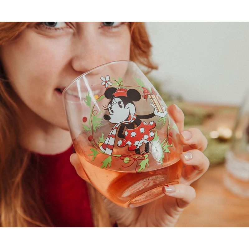 Silver Buffalo Disney Minnie Mouse Christmas Wreath Stemless Wine Glass | Holds 20 Ounces, 5 of 7