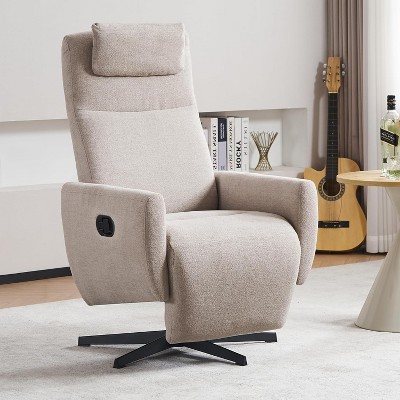360° Swivel Recliner Chair with With Adjustable Backrest and Footrest, Chenille Upholstered Accent Chair, Blue/Light Gray/Beige-ModernLuxe