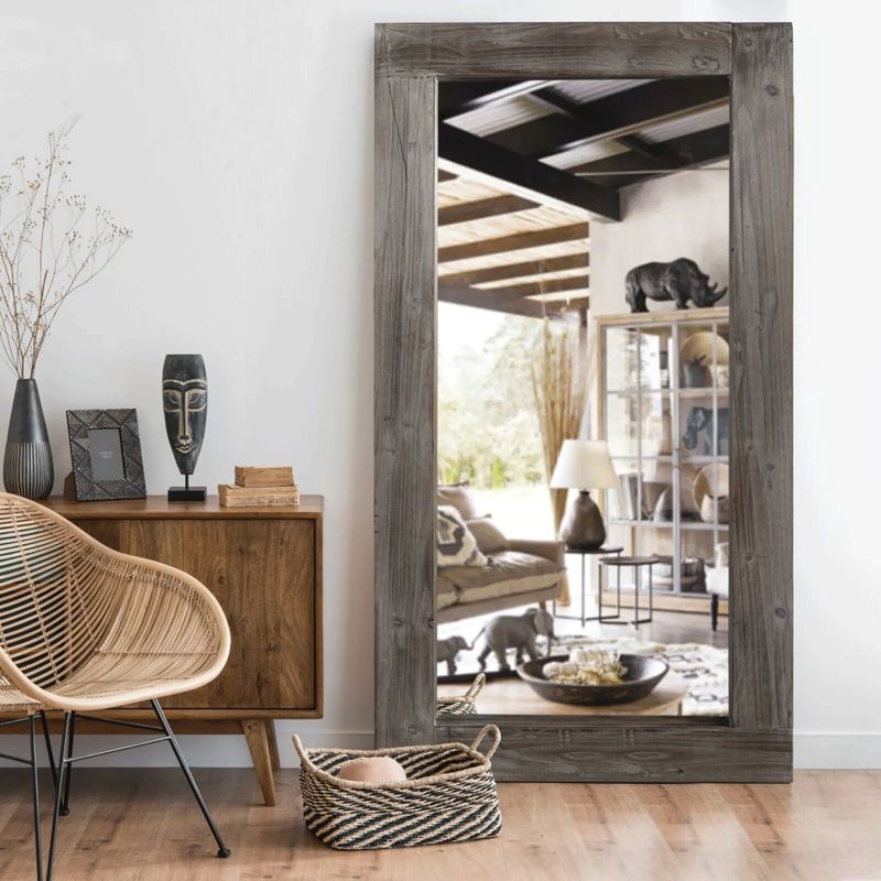 Cassie 71 In. X 31 In. Oversized Rectangle Wood Framed Distressed Leaning Floor Mirror - The Pop Home, 1 of 6