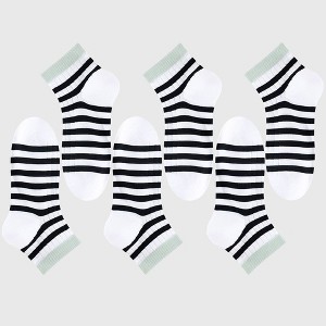 Anna-Kaci Men's 6pk Striped Casual Breathable Cotton Ankle Socks - 1 of 2