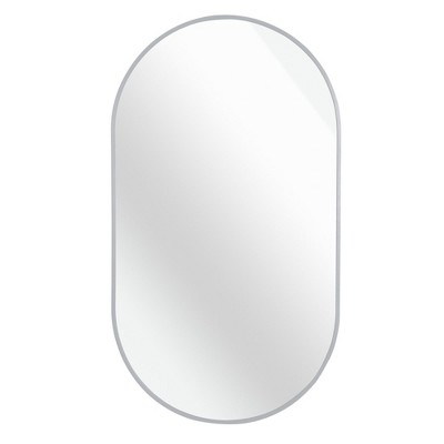 FURNIinspire Decorative Wall Mirror Oval Brushed Aluminum Frame Shatterproof for Contemporary Rooms, Silver, 20"*1.1"*7.04"