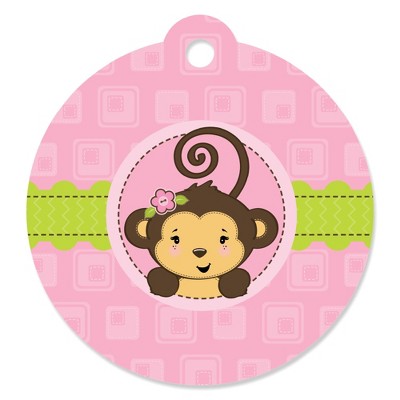 Big Dot of Happiness Pink Monkey Girl - Baby Shower or Birthday Party Favor Gift Tags (Set of 20)