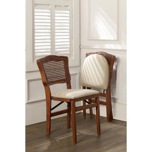 Stakmore Set of 2 French Cane Folding Chair Cherry: Solid Hardwood, Padded, No Assembly Required - 1 of 3