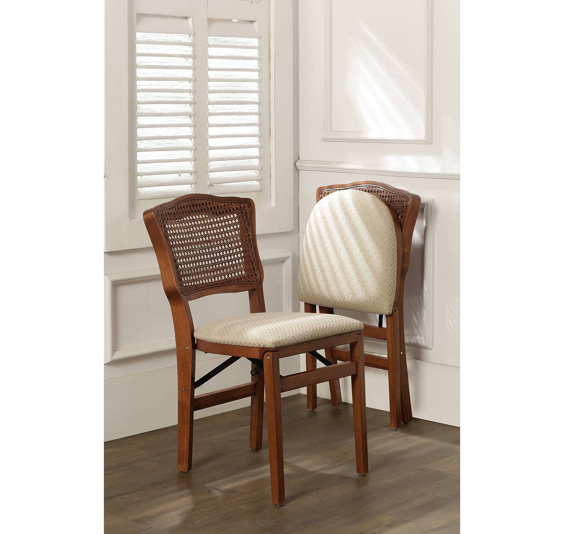 Stakmore Set of 2 French Cane Folding Chair Cherry: Solid Hardwood, Padded, No Assembly Required