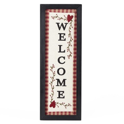 Lakeside Primitive Wall Leaning 30" Welcome Sign with Black and Plaid Frame