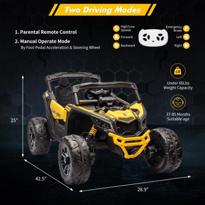 12V Yellow Off-Road UTV Car with LED Lights and Remote Control