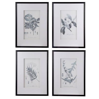 20"x28" Set of 4 Botanical Black and White Fake Pencil Arts - A&B Home